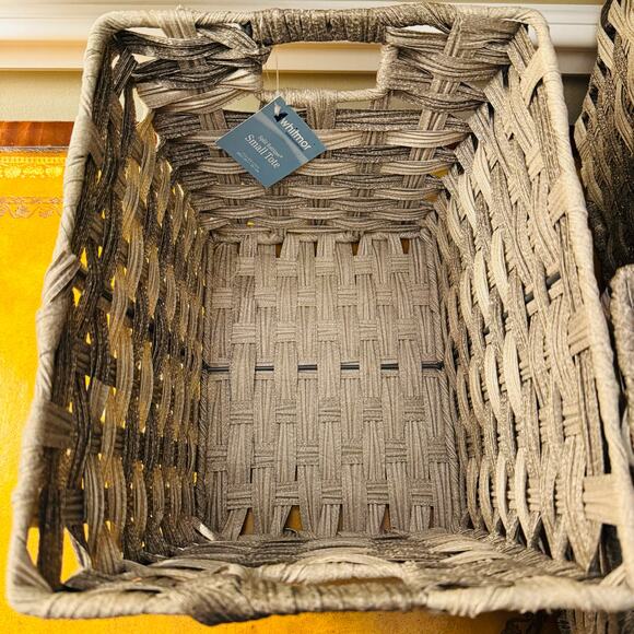 Whitmor Split Rattique Gray Wash Small Tote Sturdy Baskets Set of 3 NEW - Picture 13 of 13
